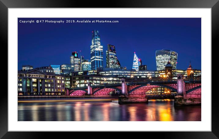 Illuminated River - Southwark Bridge Framed Mounted Print by K7 Photography
