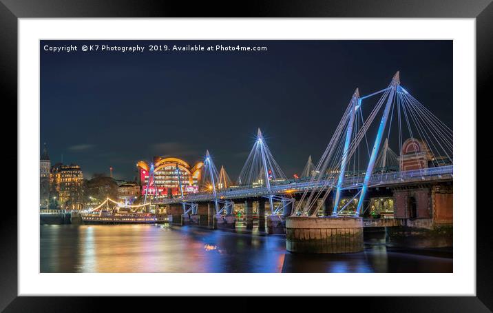 Hungerford Foot Bridge and Charing Cross Station. Framed Mounted Print by K7 Photography