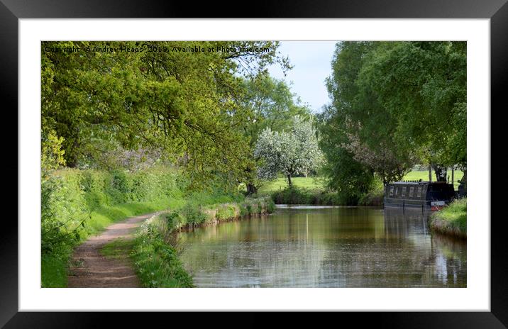 Reflection of boat on canal .    Framed Mounted Print by Andrew Heaps