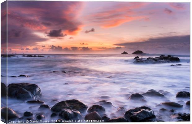 Porth Nanven sunset in Cornwall Canvas Print by David Moore