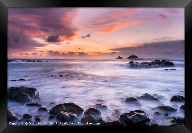 Porth Nanven sunset in Cornwall Framed Print by David Moore