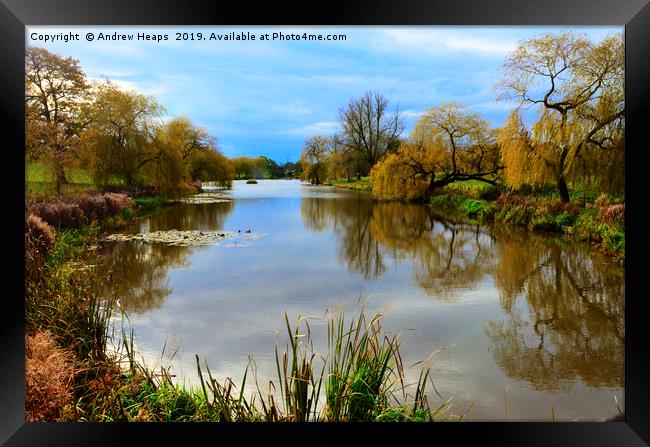 Reflections from river bank side   Framed Print by Andrew Heaps