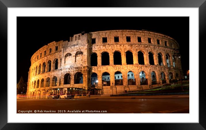 Pula Arena  by night Framed Mounted Print by Rob Hawkins