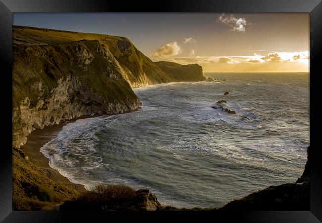 Jurassic Coast sunrise Framed Print by Steve Mantell