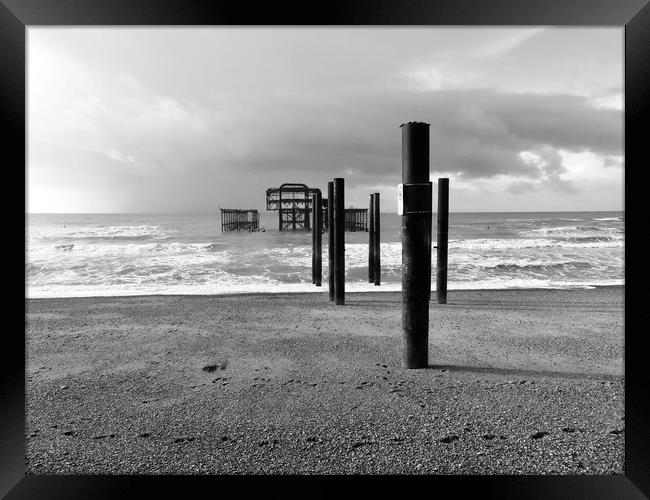 The Melancholic Demise of West Pier Framed Print by Beryl Curran