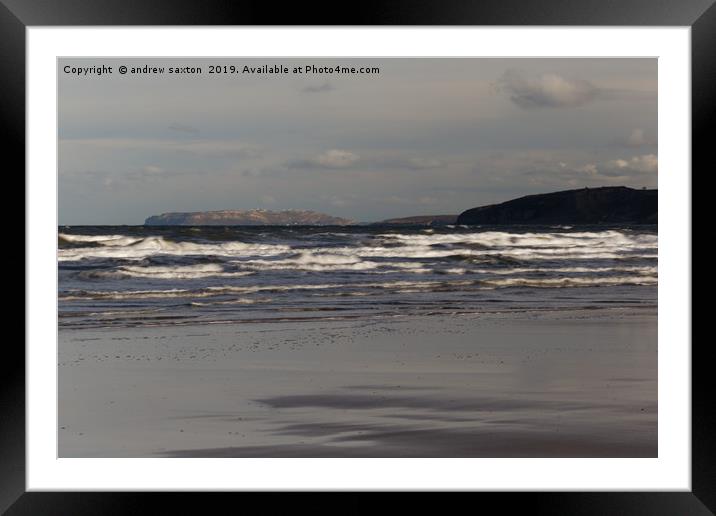 BENLLECH WHITE HORSES Framed Mounted Print by andrew saxton
