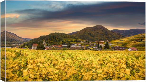 Famous Spitz village with autumn vineyards in Wach Canvas Print by Sergey Fedoskin