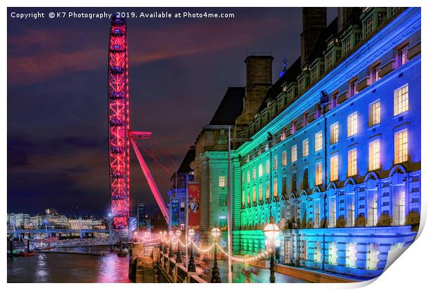 County Hall and the London Eye Print by K7 Photography