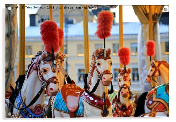 Colourful Carousel Horses Acrylic by Taina Sohlman