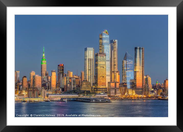 NYC Hudson Yards Development at Twilight I Framed Mounted Print by Clarence Holmes