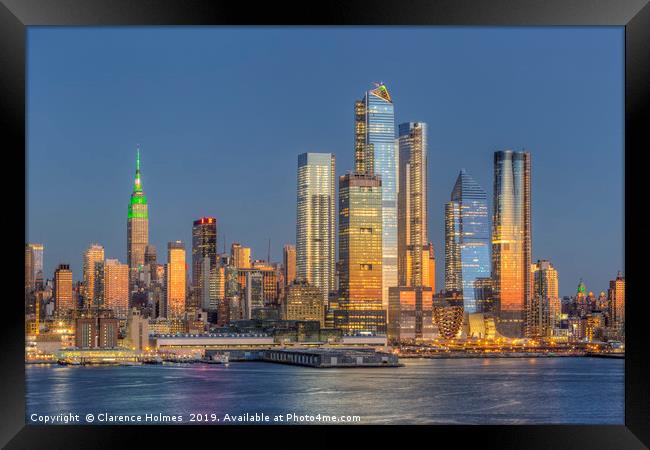 NYC Hudson Yards Development at Twilight I Framed Print by Clarence Holmes