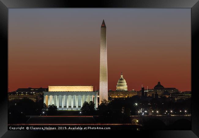 Washington DC Landmarks at Dawn I Framed Print by Clarence Holmes