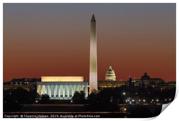 Washington DC Landmarks at Dawn I Print by Clarence Holmes