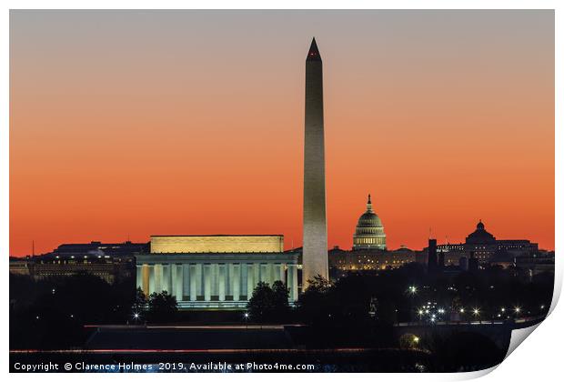 Washington DC Landmarks at Dawn II Print by Clarence Holmes