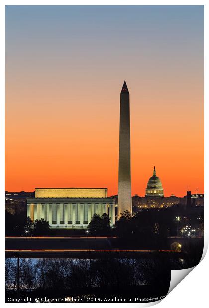 Washington DC Landmarks at Dawn III Print by Clarence Holmes