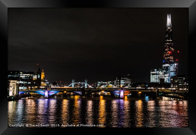 London at Night from Waterloo Bridge Framed Print by Tracey Smith