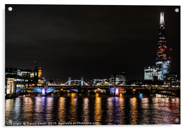 London at Night from Waterloo Bridge Acrylic by Tracey Smith