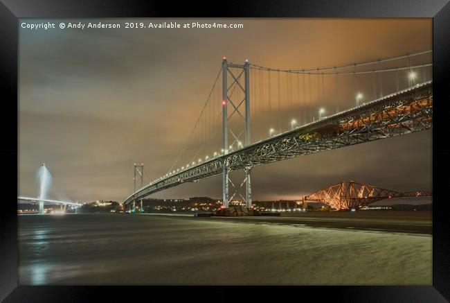 Forth Bridges on a Stormy Night Framed Print by Andy Anderson