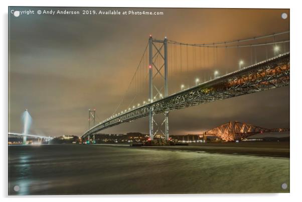 Forth Bridges on a Stormy Night Acrylic by Andy Anderson