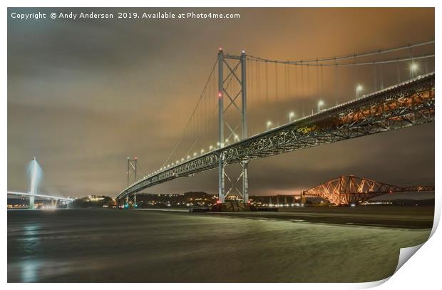 Forth Bridges on a Stormy Night Print by Andy Anderson