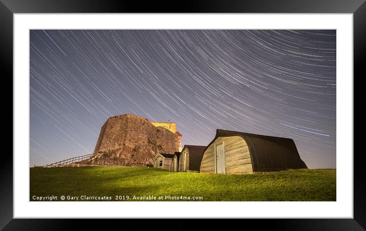 Star Trails at Holy Island Framed Mounted Print by Gary Clarricoates