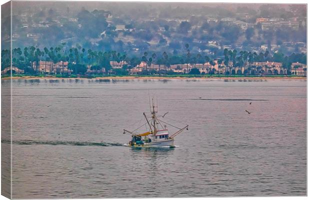 Shrimp Boat off California Coast Canvas Print by Darryl Brooks