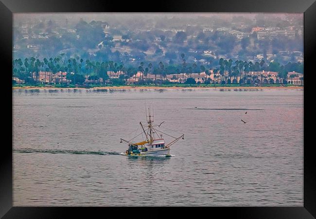 Shrimp Boat off California Coast Framed Print by Darryl Brooks