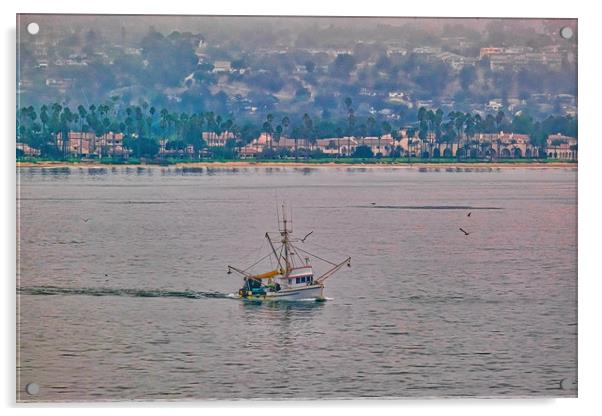 Shrimp Boat off California Coast Acrylic by Darryl Brooks