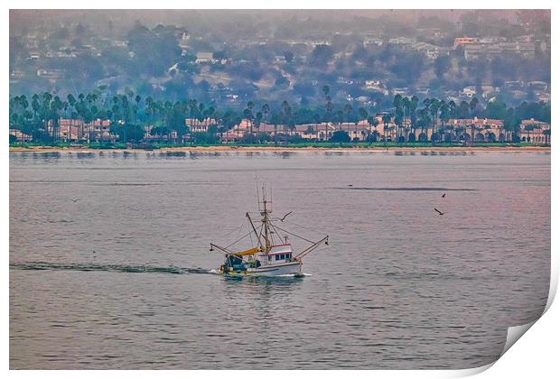 Shrimp Boat off California Coast Print by Darryl Brooks