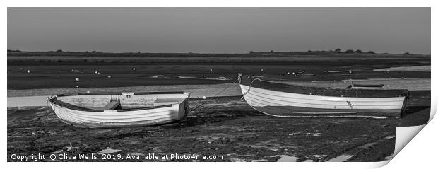 Rowing boats at Brancaster Staith, Norfolk Print by Clive Wells