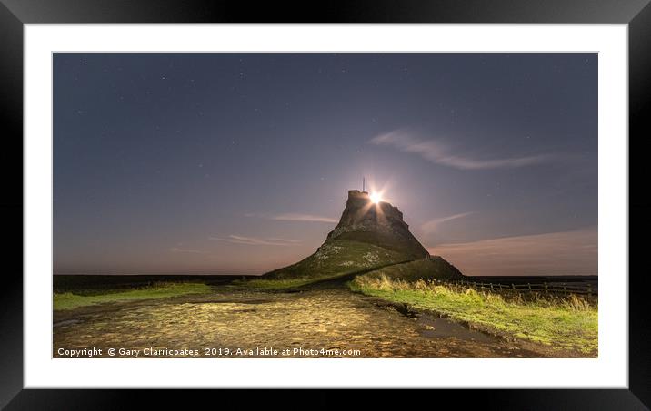 Moon Beams at Holy Island Framed Mounted Print by Gary Clarricoates