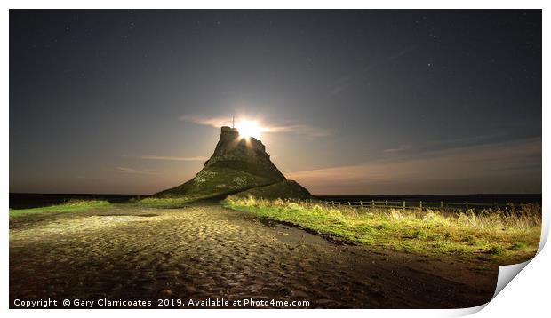 Moon Rise at Holy Island Print by Gary Clarricoates