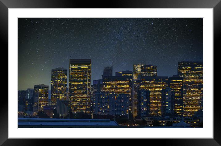 City by Night Framed Mounted Print by Darryl Brooks