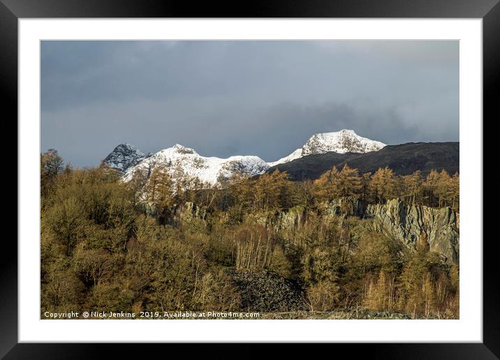 Langdale Pikes in Winter Lake District Cunbria Framed Mounted Print by Nick Jenkins