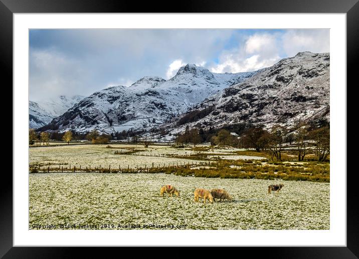 The Langdale Pikes in Winter Lake District Framed Mounted Print by Nick Jenkins