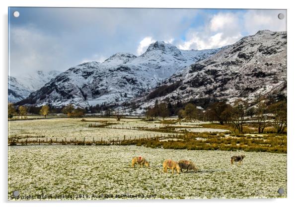 The Langdale Pikes in Winter Lake District Acrylic by Nick Jenkins