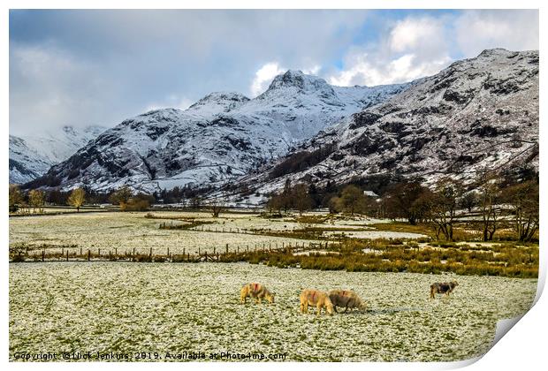 The Langdale Pikes in Winter Lake District Print by Nick Jenkins
