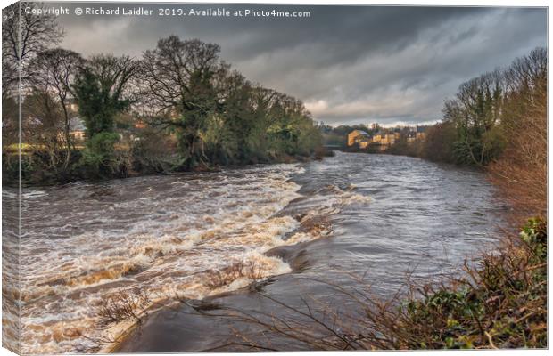 River Tees in Flood at Barnard Castle, Teesdale Canvas Print by Richard Laidler