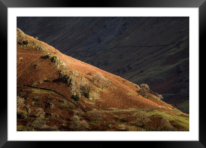 Troutbeck Valley Sun and Shade Lake District Framed Mounted Print by Nick Jenkins