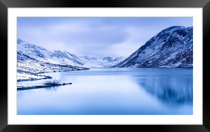 Loch Turret blue hour with snow covered mountains Framed Mounted Print by David Moore