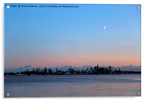 Moon over Sea on Blue Winter Evening  Acrylic by Taina Sohlman