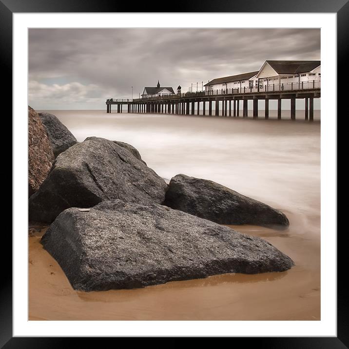 Southwold beach and Pier, Suffolk Framed Mounted Print by Dave Turner
