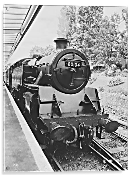 Swanage steam train in black and white  Acrylic by Hayley Jewell