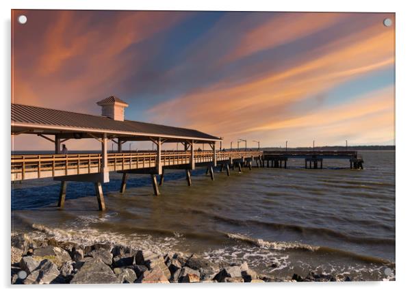 Saint Simons Pier at Sunset Acrylic by Darryl Brooks
