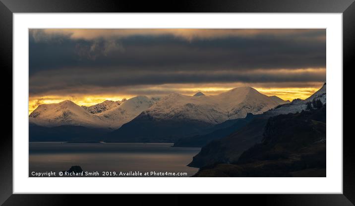 The snow covered Red Cuillin from the Staffin road Framed Mounted Print by Richard Smith