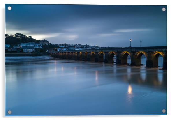 Moody sunrise at Bideford Long Bridge in Devon Acrylic by Tony Twyman