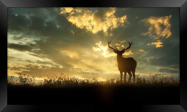 deer at sunset Framed Print by Guido Parmiggiani