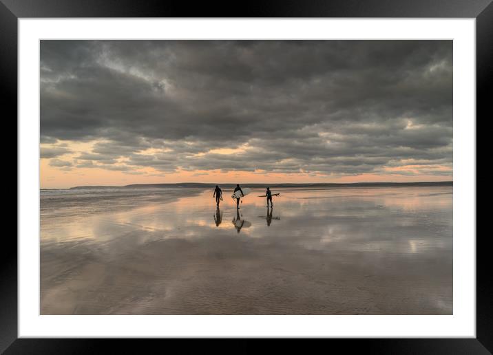 Surfers at Westward Ho in North Devon Framed Mounted Print by Tony Twyman