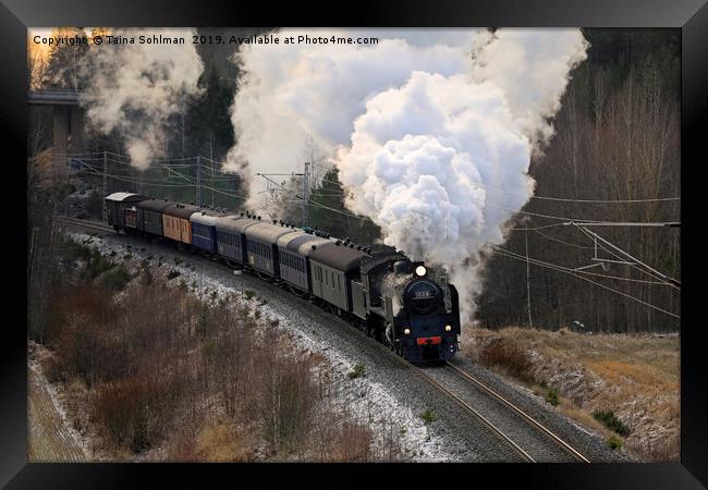 Steam Train Ukko-Pekka in Motion  Framed Print by Taina Sohlman