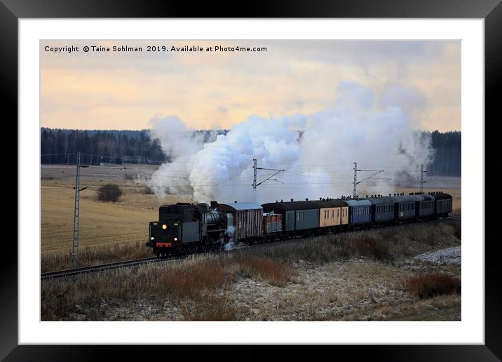 Vintage Steam Train Ukko-Pekka in Motion Framed Mounted Print by Taina Sohlman